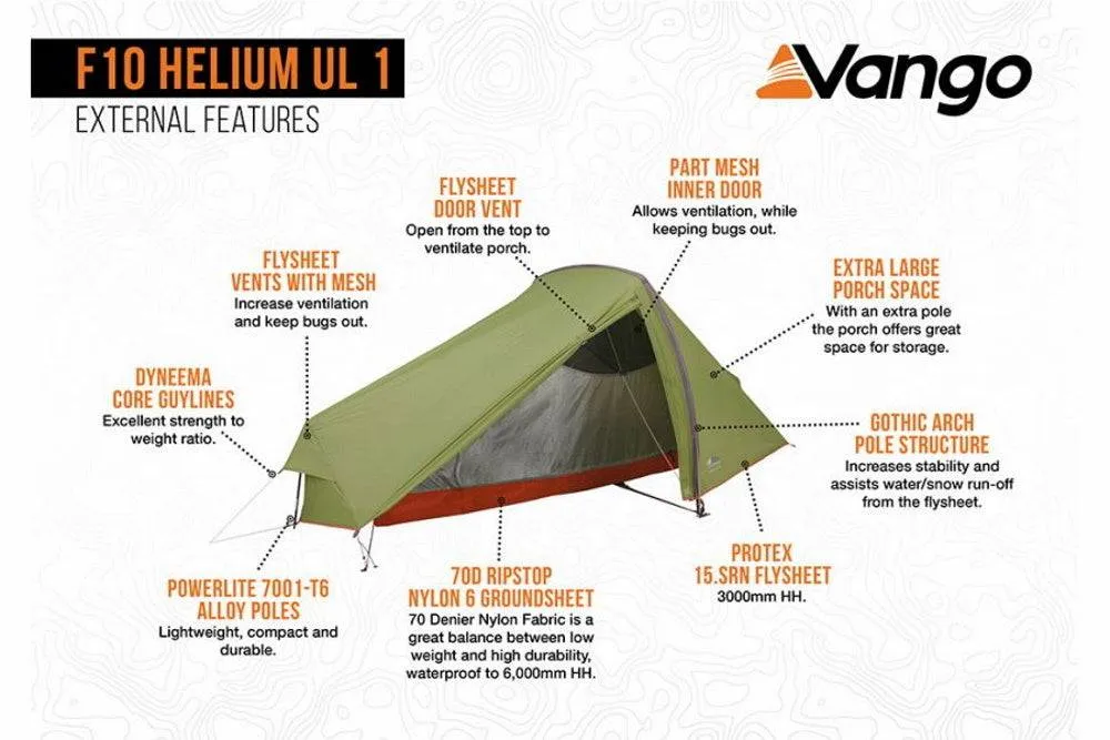 1 Person Expedition Tent - Helium UL 1 Tent - 1.25kg by F10