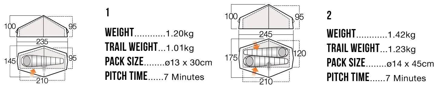 1 Person Expedition Tent - Helium UL 1 Tent - 1.25kg by F10