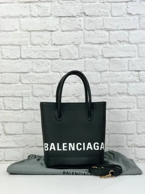 Balenciaga Logo Ville Tote Handbag Leather Bag XXS Black Shoulder Strap