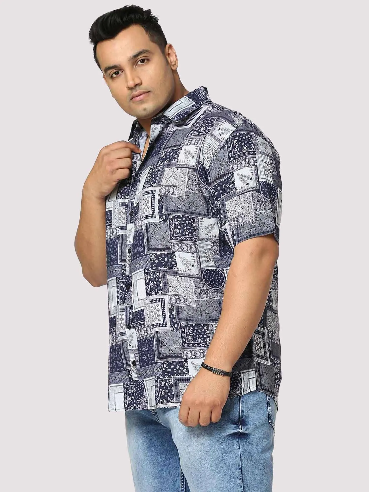 Battleship Digital Printed Half Shirt Men's Plus Size