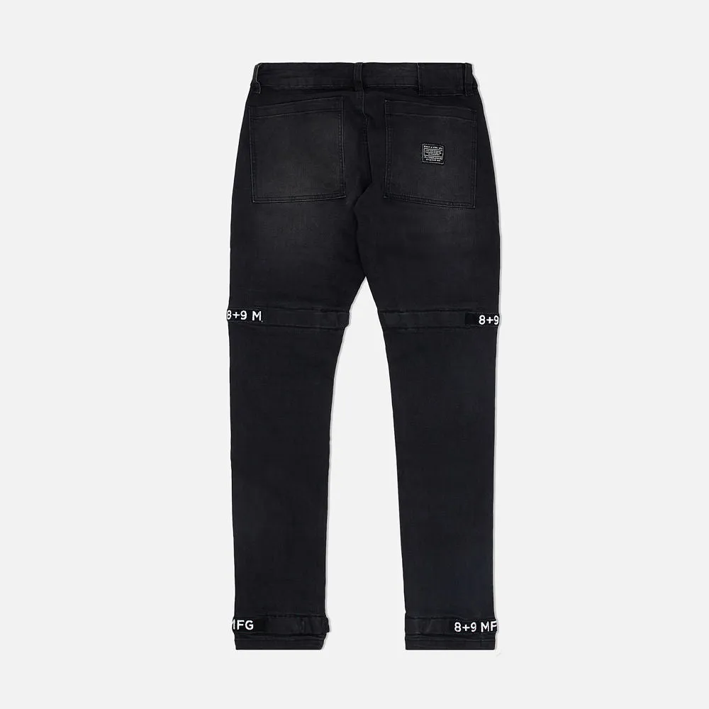 Black Denim Strapped Up Utility Pants