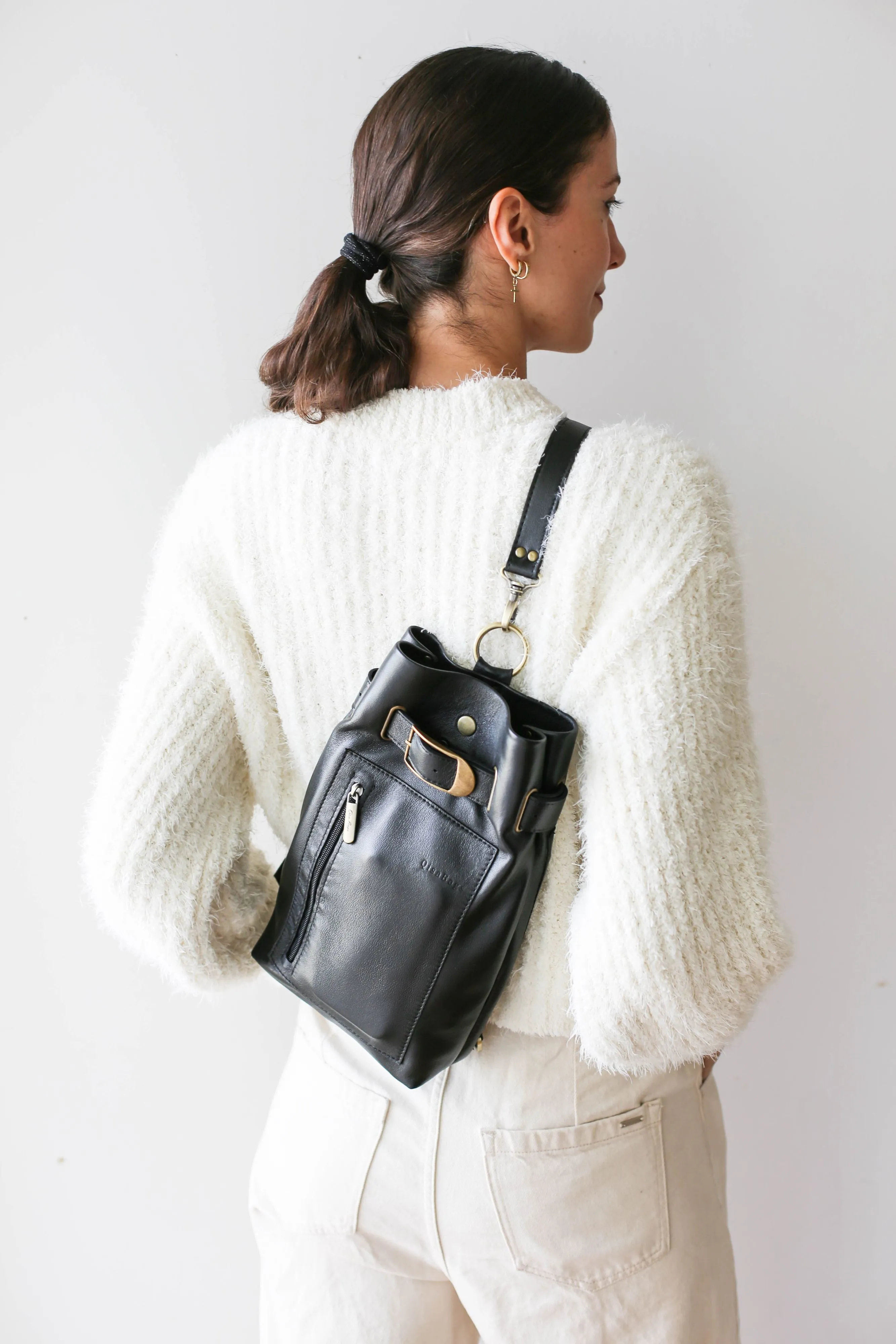 Black Leather Sling Backpack