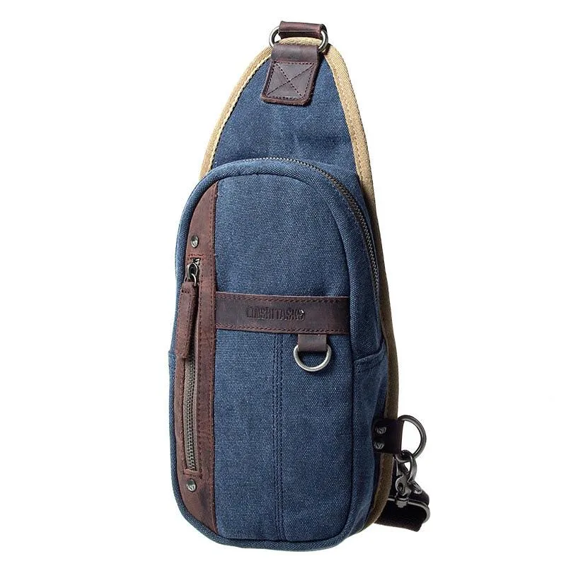 Blue Canvas Sling Backpack Men's Sling Bag Khaki Chest Bag Canvas One shoulder Backpack For Men