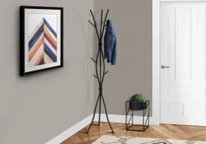 Coat Rack, Hall Tree, Free Standing, 11 Hooks, Entryway, 74"h, Bedroom, Black Metal, Contemporary, Modern