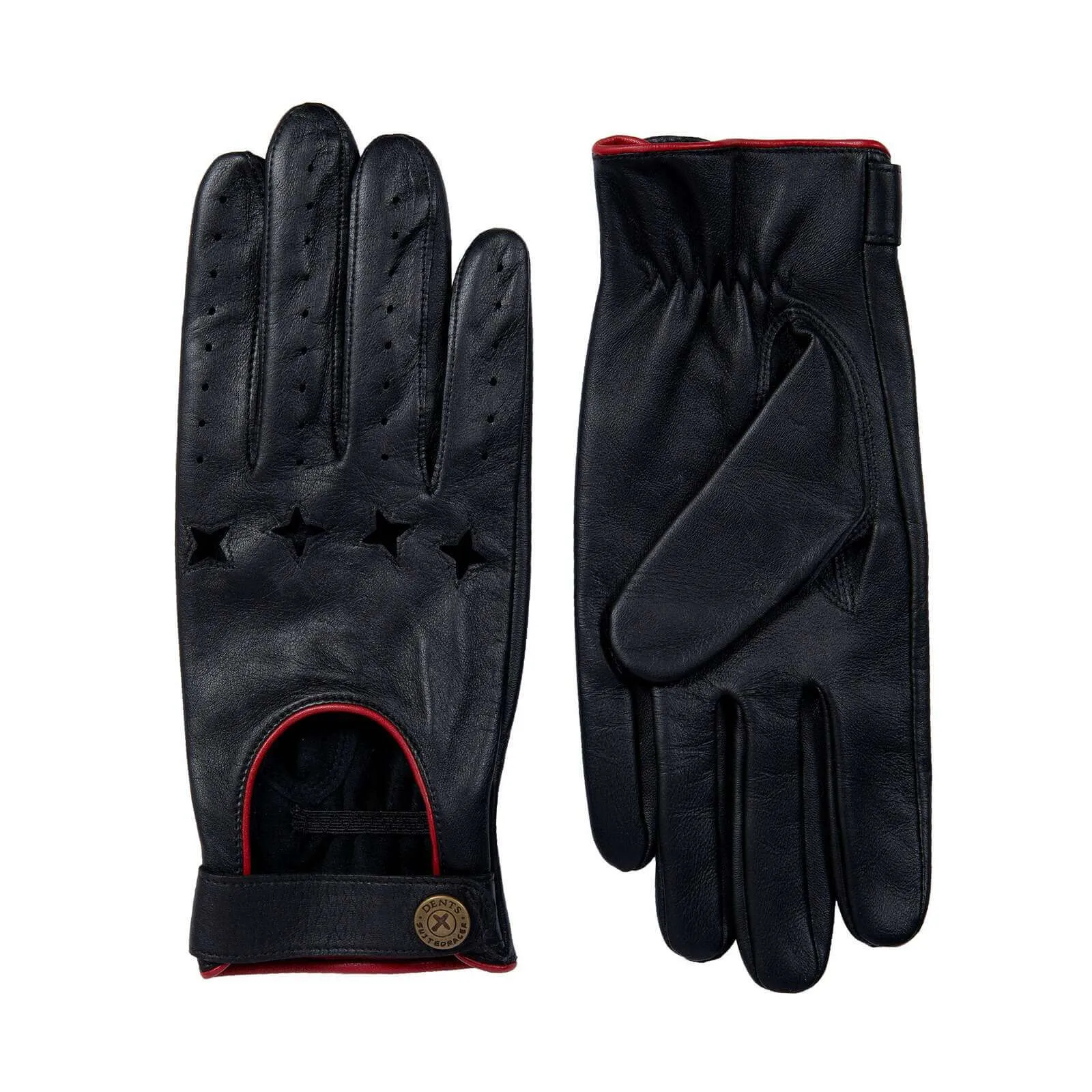 Dents Mens Suited Racer Touchscreen Leather Driving Gloves w/ Wristwatch Cut-Out