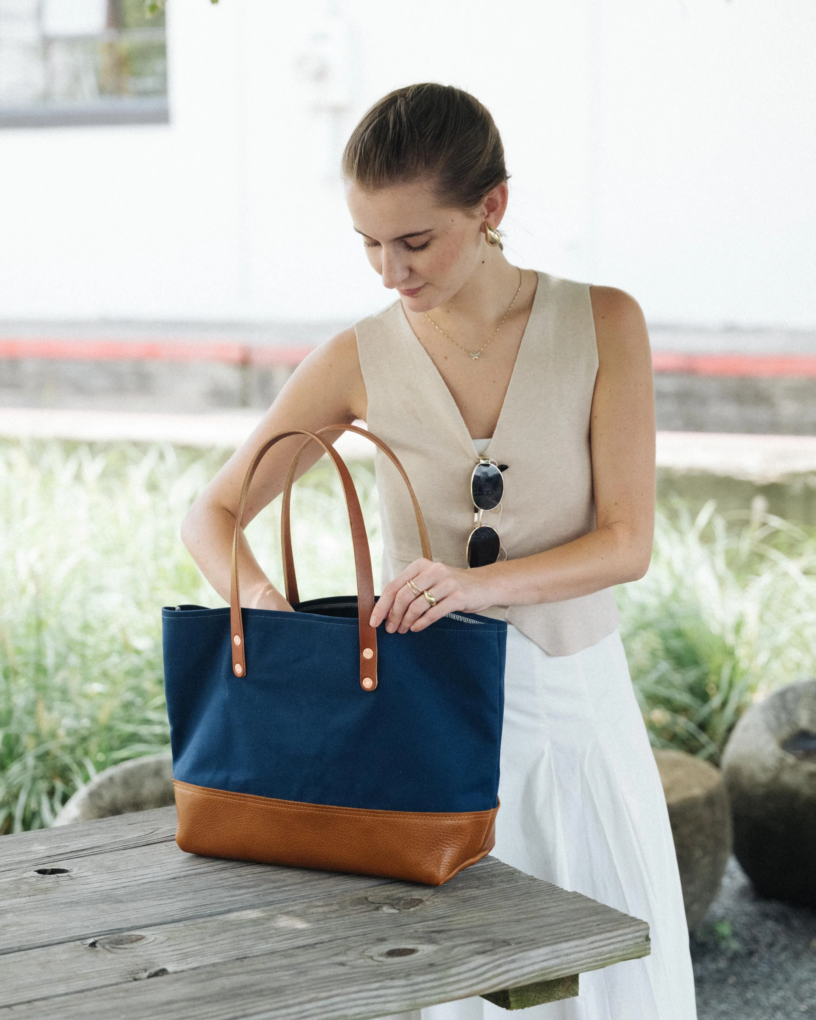 Green Canvas East West Panel Tote