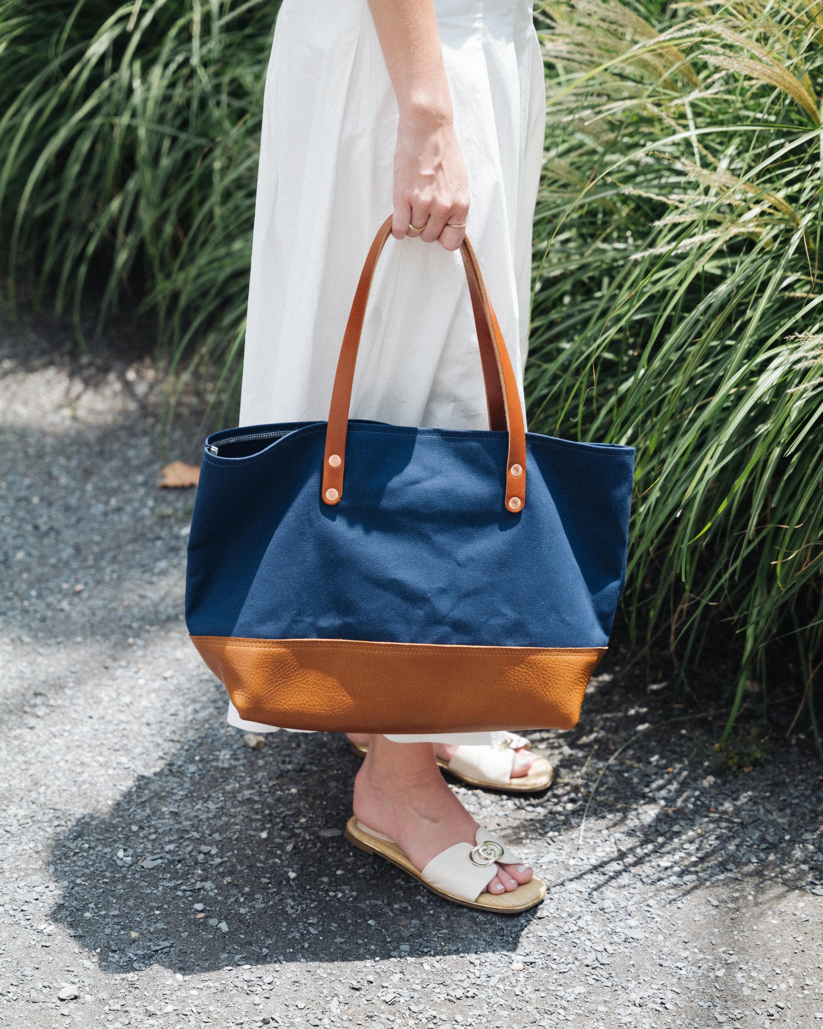 Green Canvas East West Panel Tote