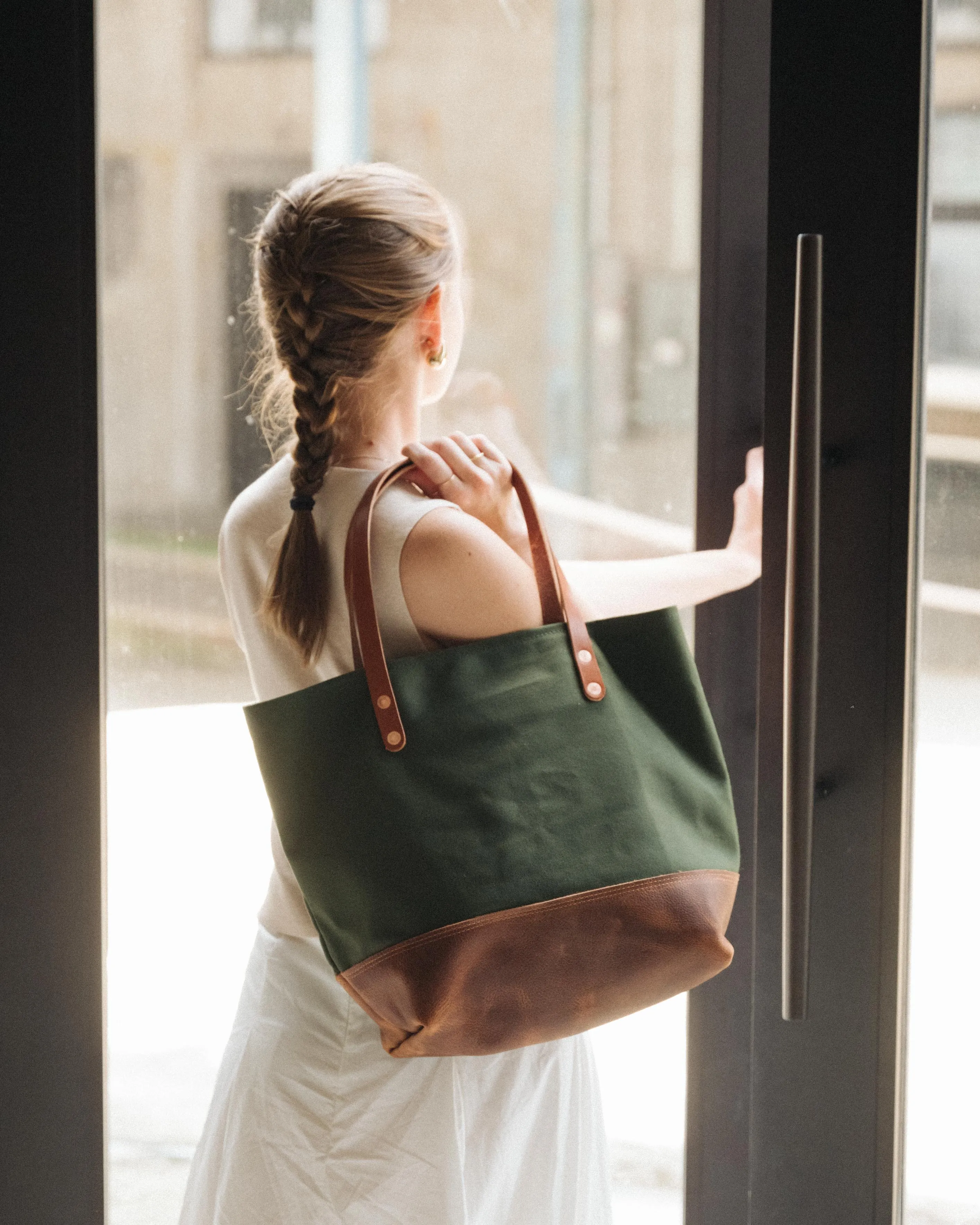 Green Canvas Panel Tote