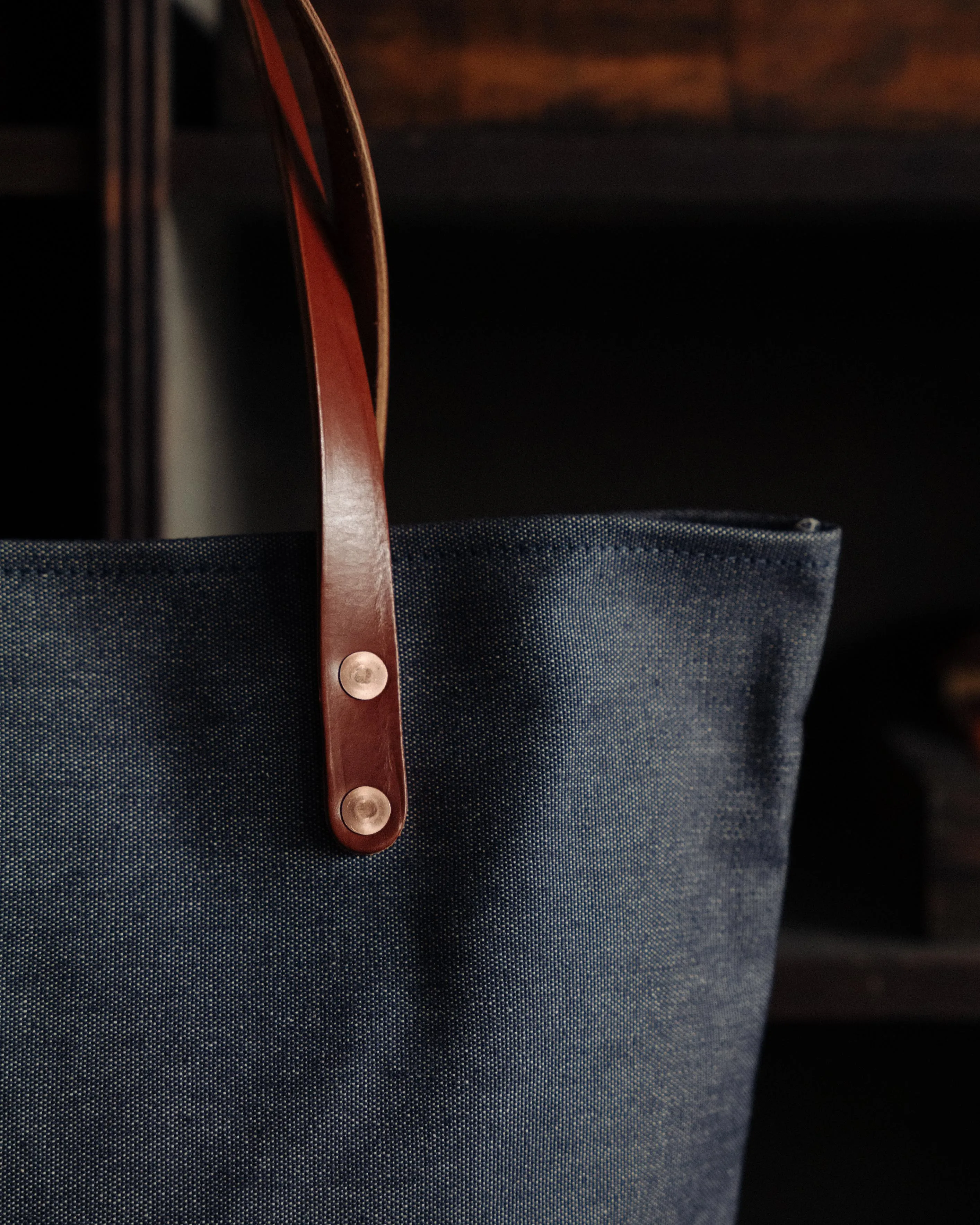 Heather Blue Canvas East West Panel Tote