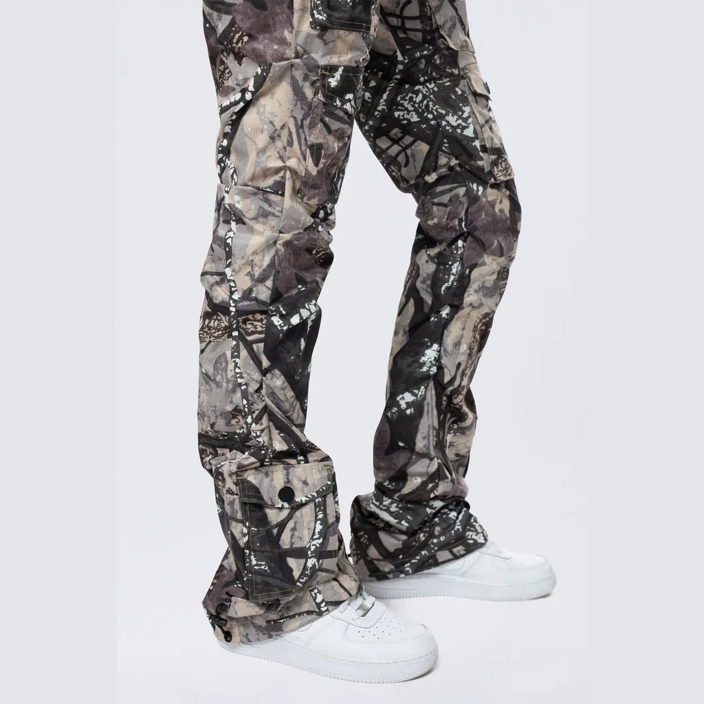 High Rise Stacked Utility Pants - Olive Hunting Camo