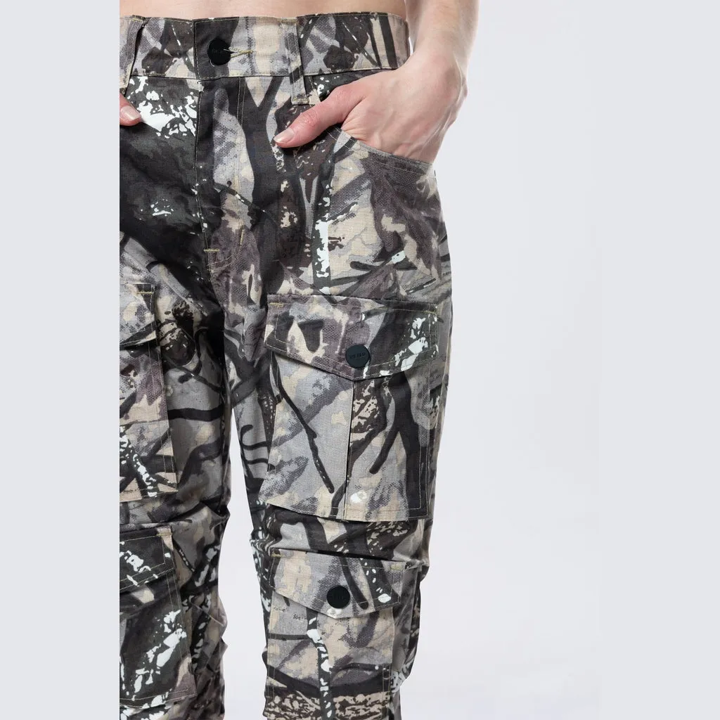 High Rise Stacked Utility Pants - Olive Hunting Camo