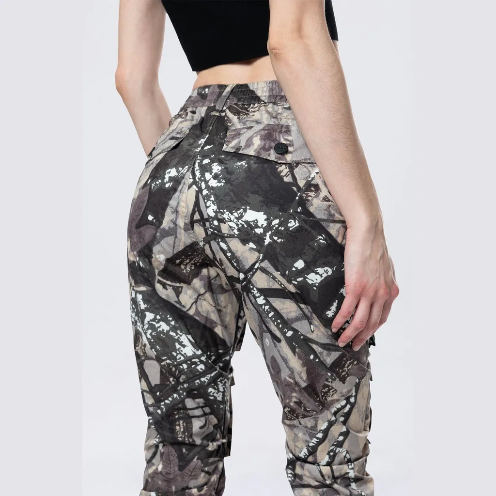 High Rise Stacked Utility Pants - Olive Hunting Camo