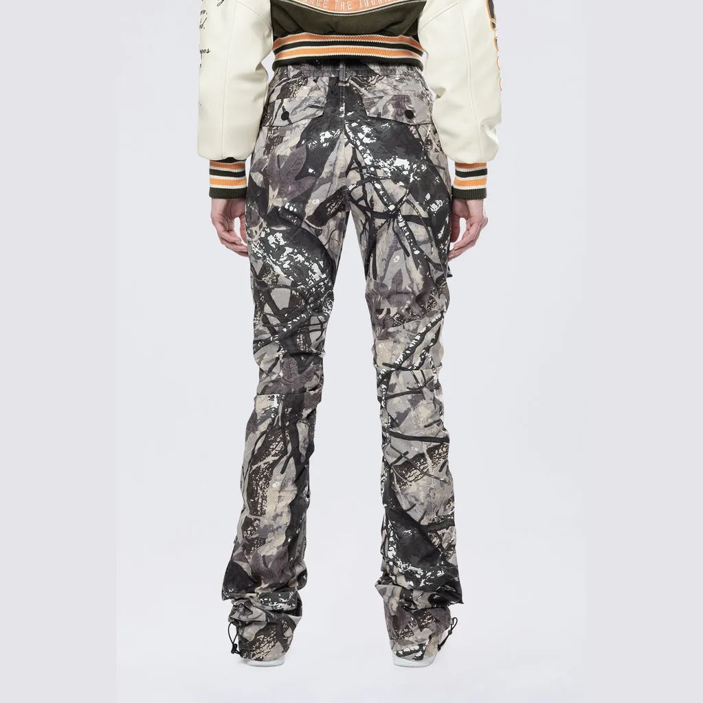 High Rise Stacked Utility Pants - Olive Hunting Camo