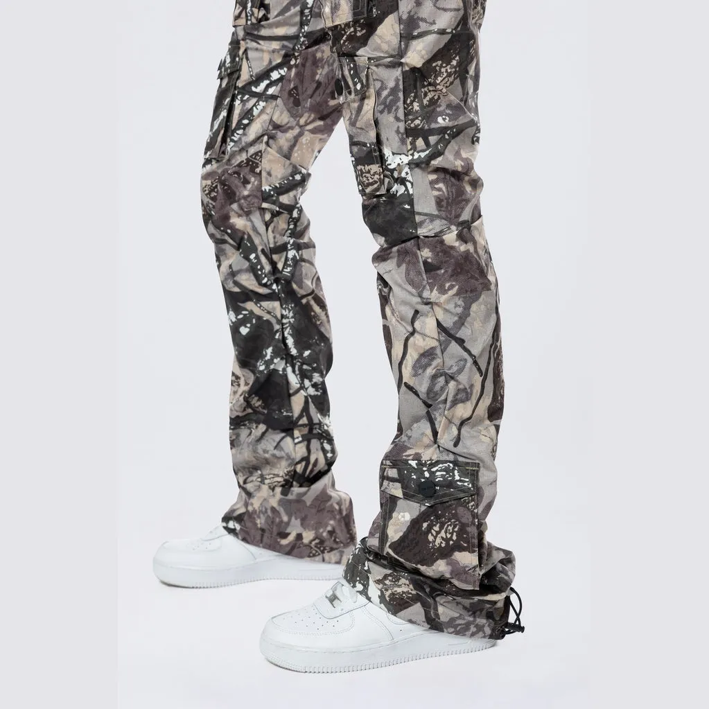 High Rise Stacked Utility Pants - Olive Hunting Camo