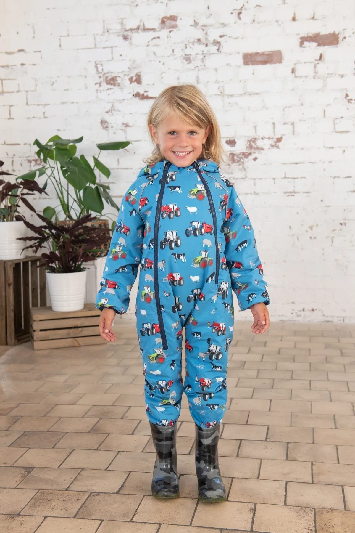 Jamie Puddlesuit - Blue Farm Print