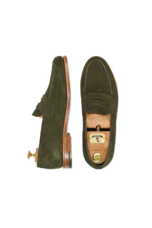 John Lobb "Lopez" Olive Unlined Suede Penny Loafers