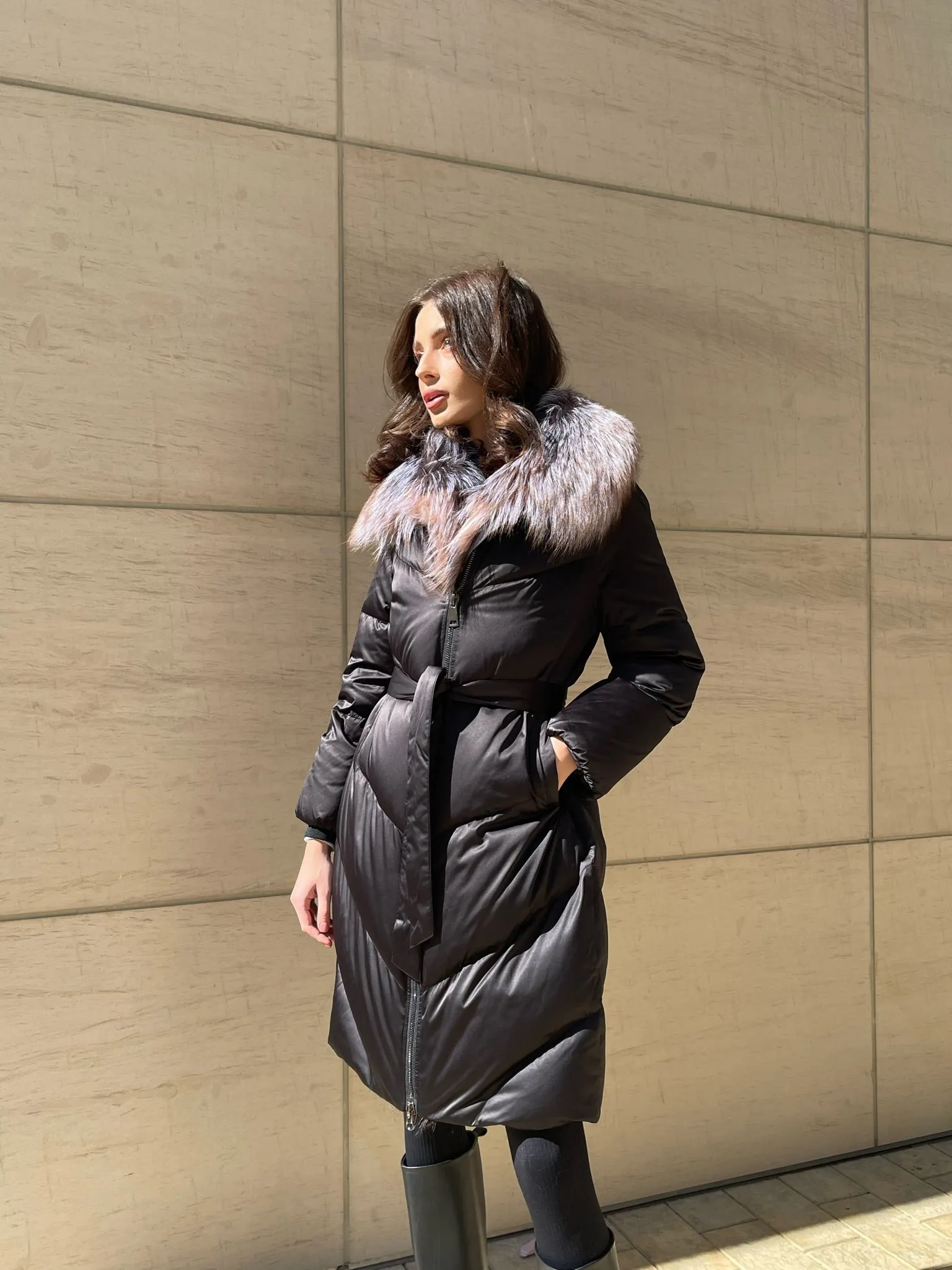 Léa Genuine Silver Fox Down Fill Puff Parka