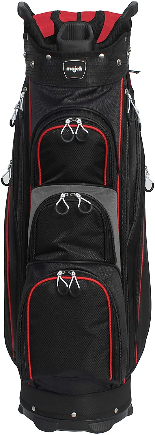 Majek Premium Black Red Charcoal Golf Bag 9.5 inch 14-Way Friendly Separator