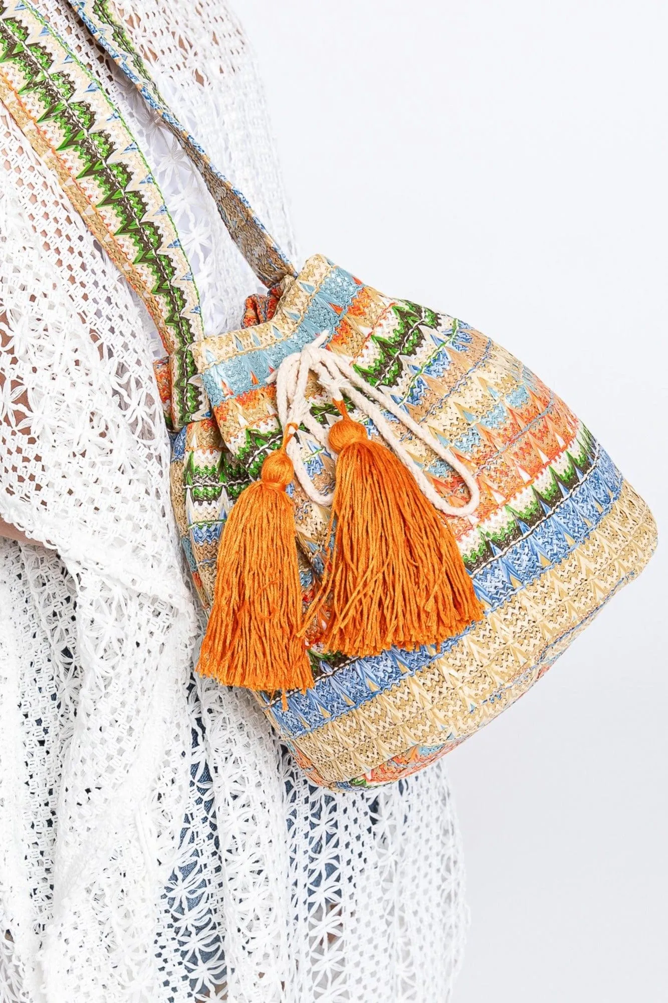 MB0237 Gracie Multi Color Straw Bucket Bag