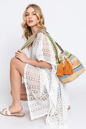 MB0237 Gracie Multi Color Straw Bucket Bag