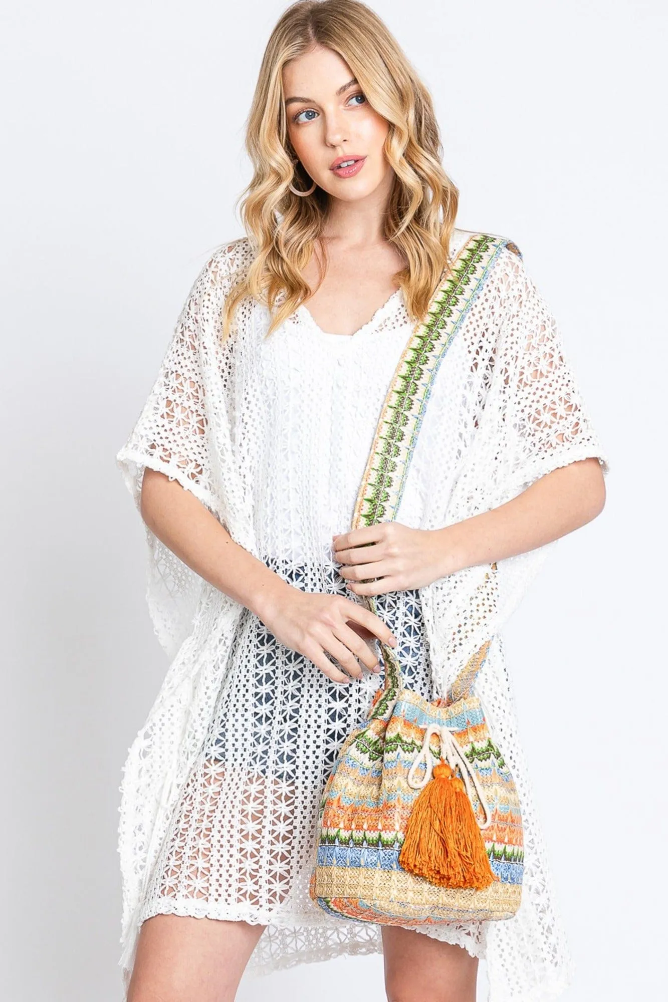 MB0237 Gracie Multi Color Straw Bucket Bag