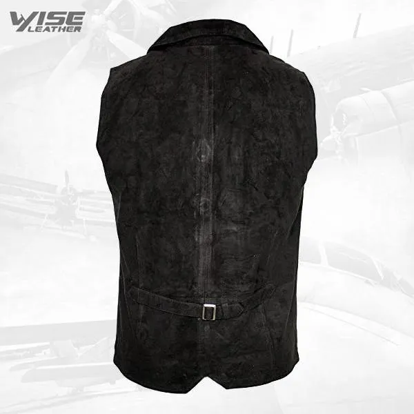 Men's Smart Black Suede Leather Waistcoat