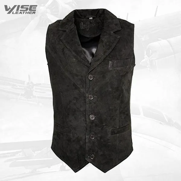 Men's Smart Black Suede Leather Waistcoat