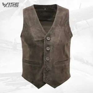 Men's Smart Brown Suede Leather Waistcoat