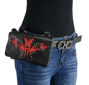 Milwaukee Leather MP8851 Women's Black and Red Leather Multi Pocket Belt Bag