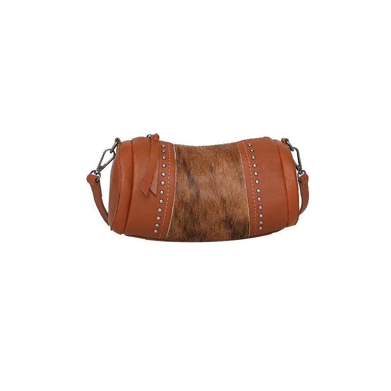 Montana West Real Leather Cow-Hide Collection Mini Barrel Bag