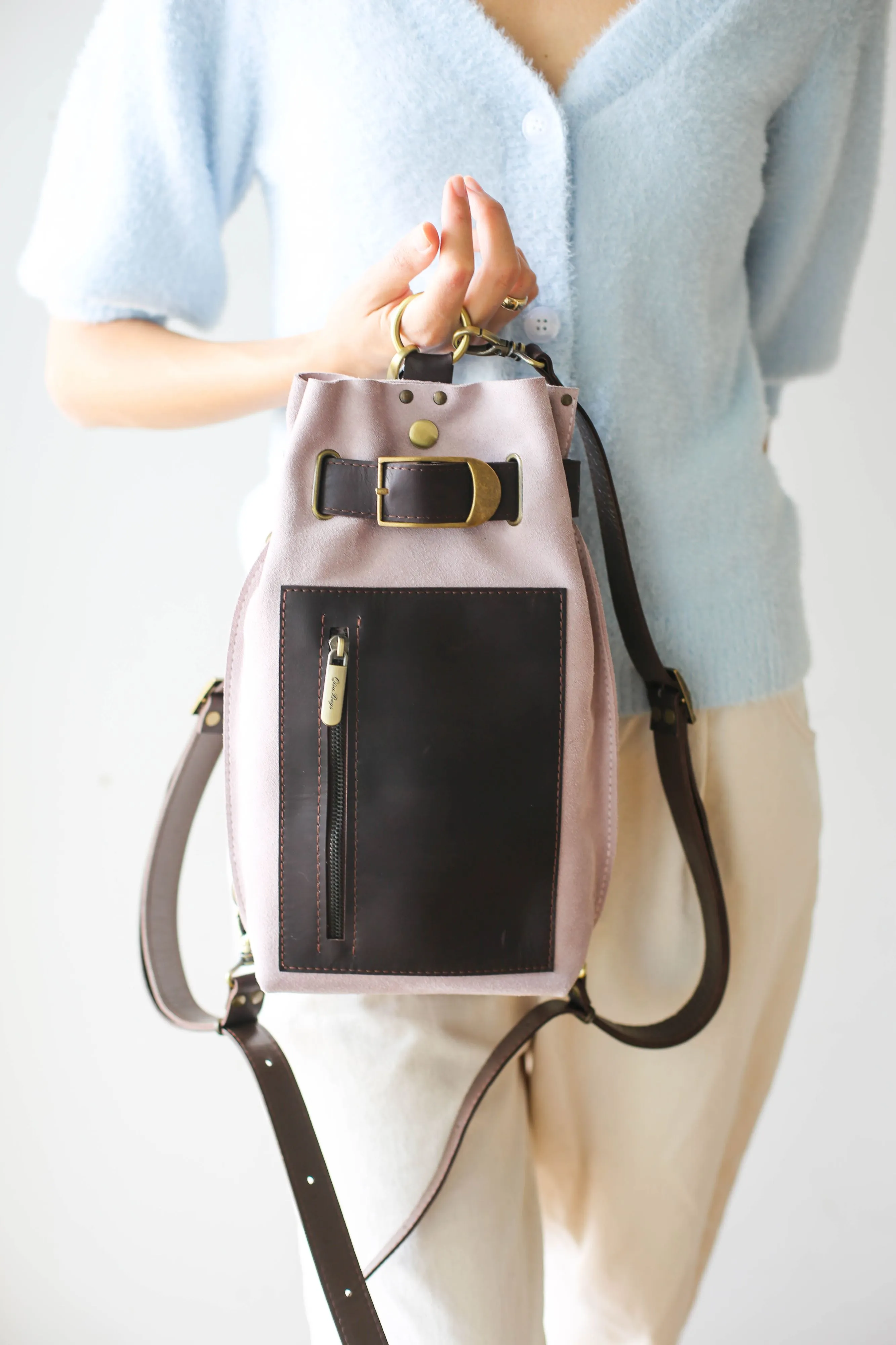 Purple Suede Sling Backpack