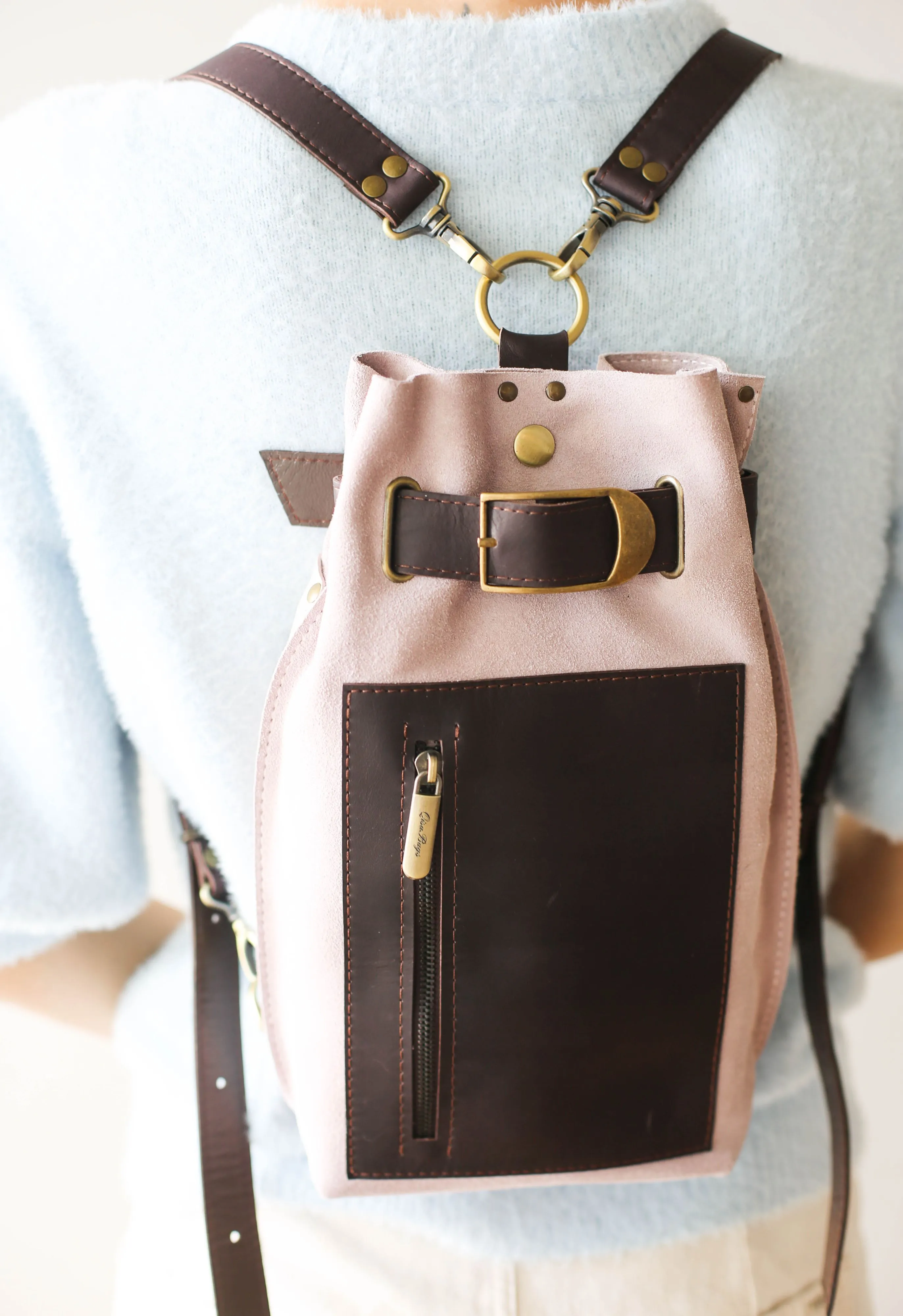 Purple Suede Sling Backpack