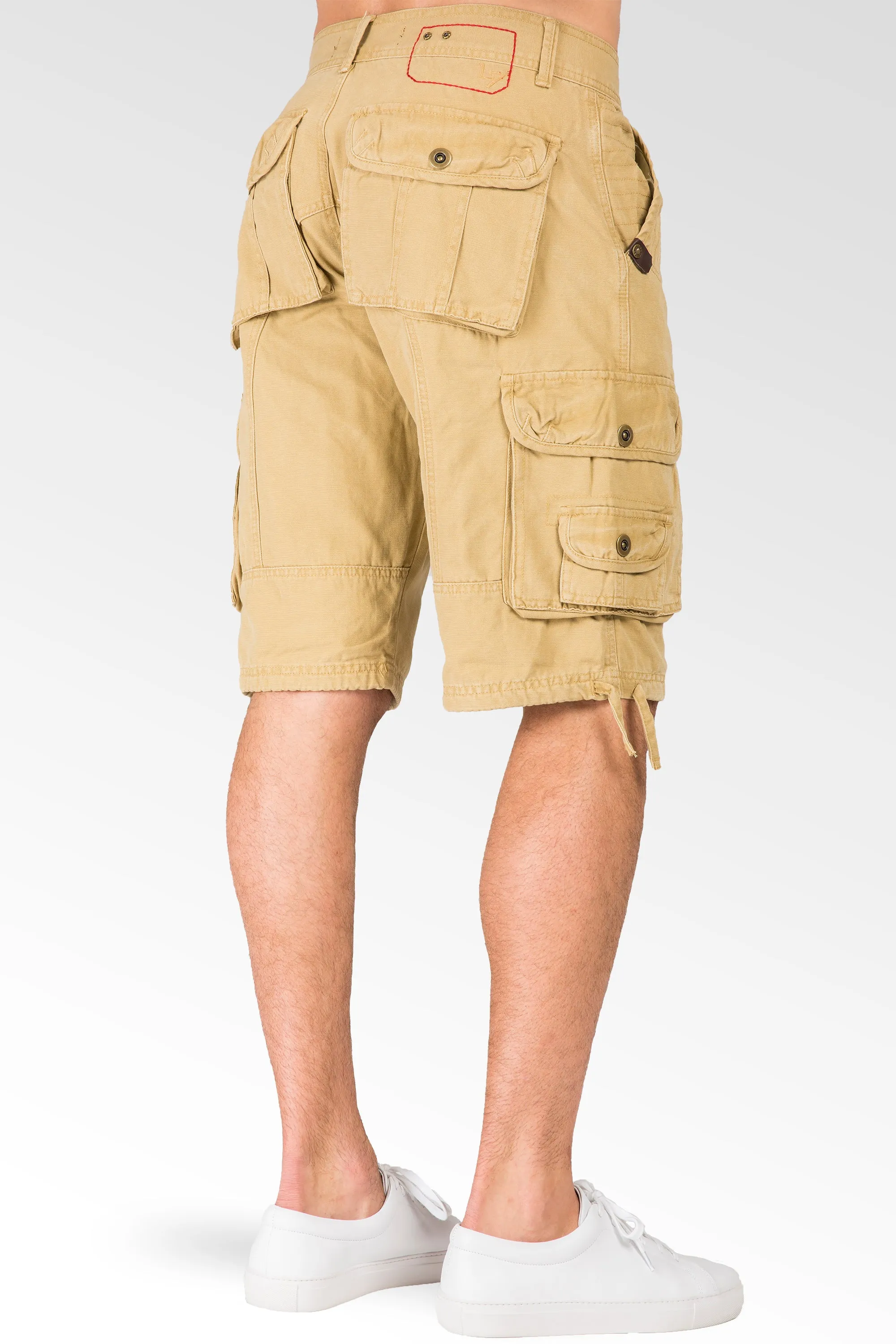 Relax Midrise Fit Timber Canvas Stone Wash Utility Shorts Multi Cargo Pockets