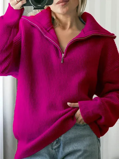 Sleek Turtleneck Zipper Sweater – Modern Comfort & Style