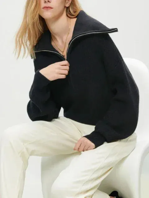 Sleek Turtleneck Zipper Sweater – Modern Comfort & Style