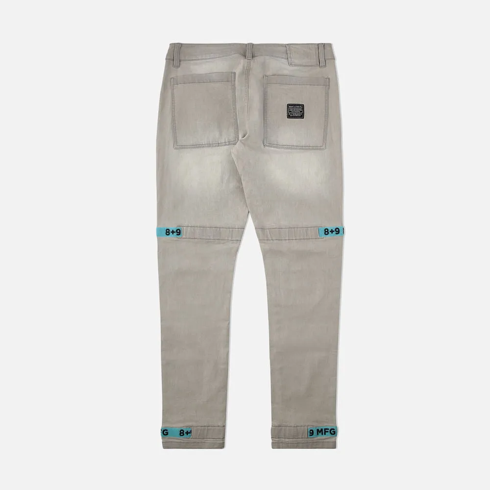 Strapped Up Slim Grey Washed Denim Jeans Teal