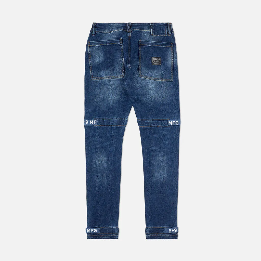 Strapped Up Slim Utility Dark Washed Jeans Navy Straps