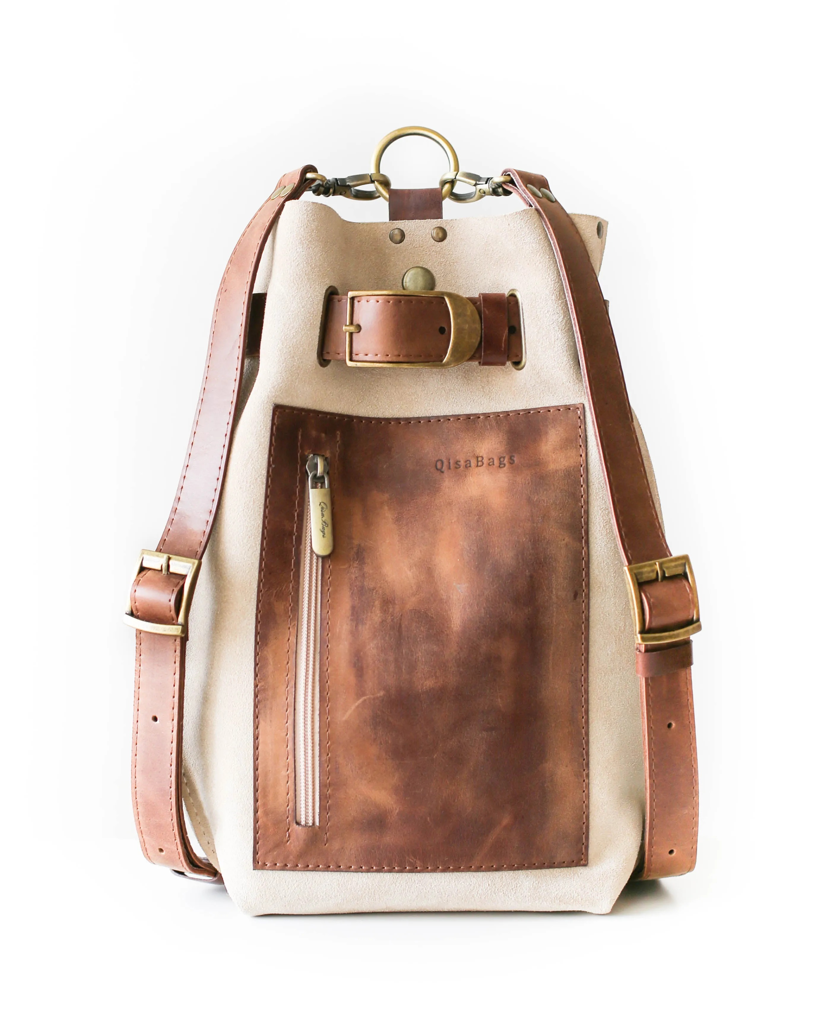 Taupe Suede Sling Backpack