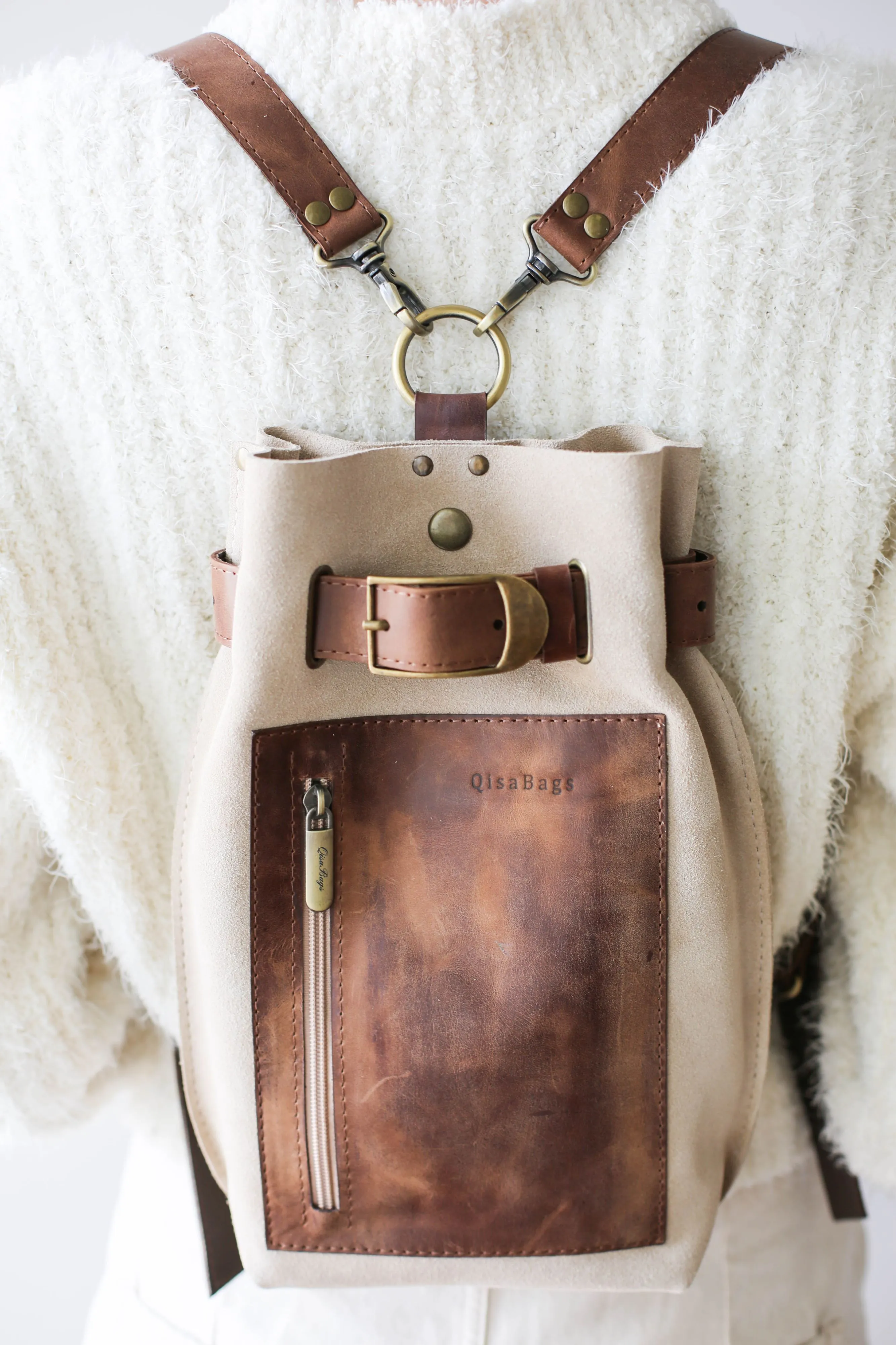 Taupe Suede Sling Backpack