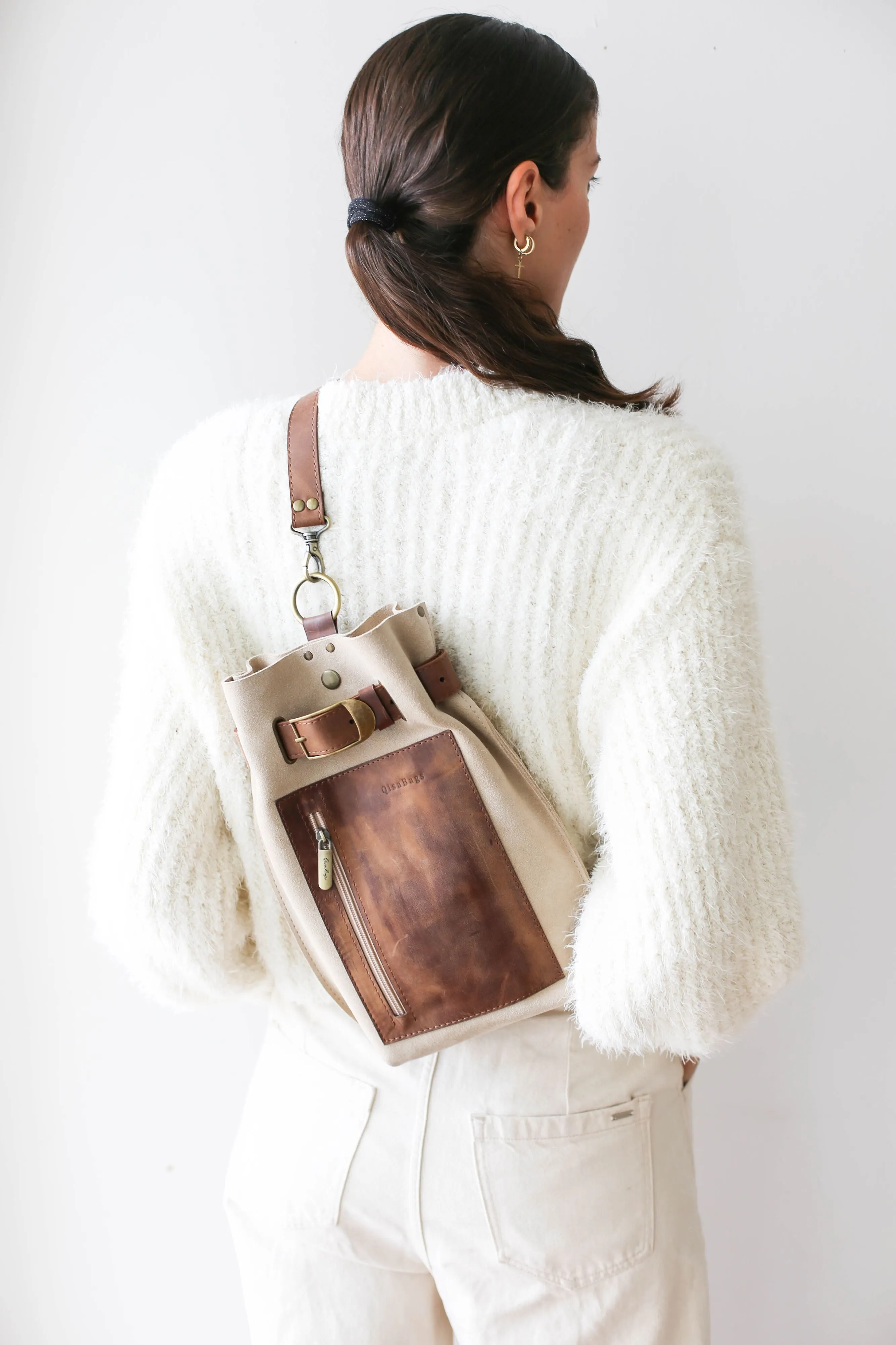 Taupe Suede Sling Backpack