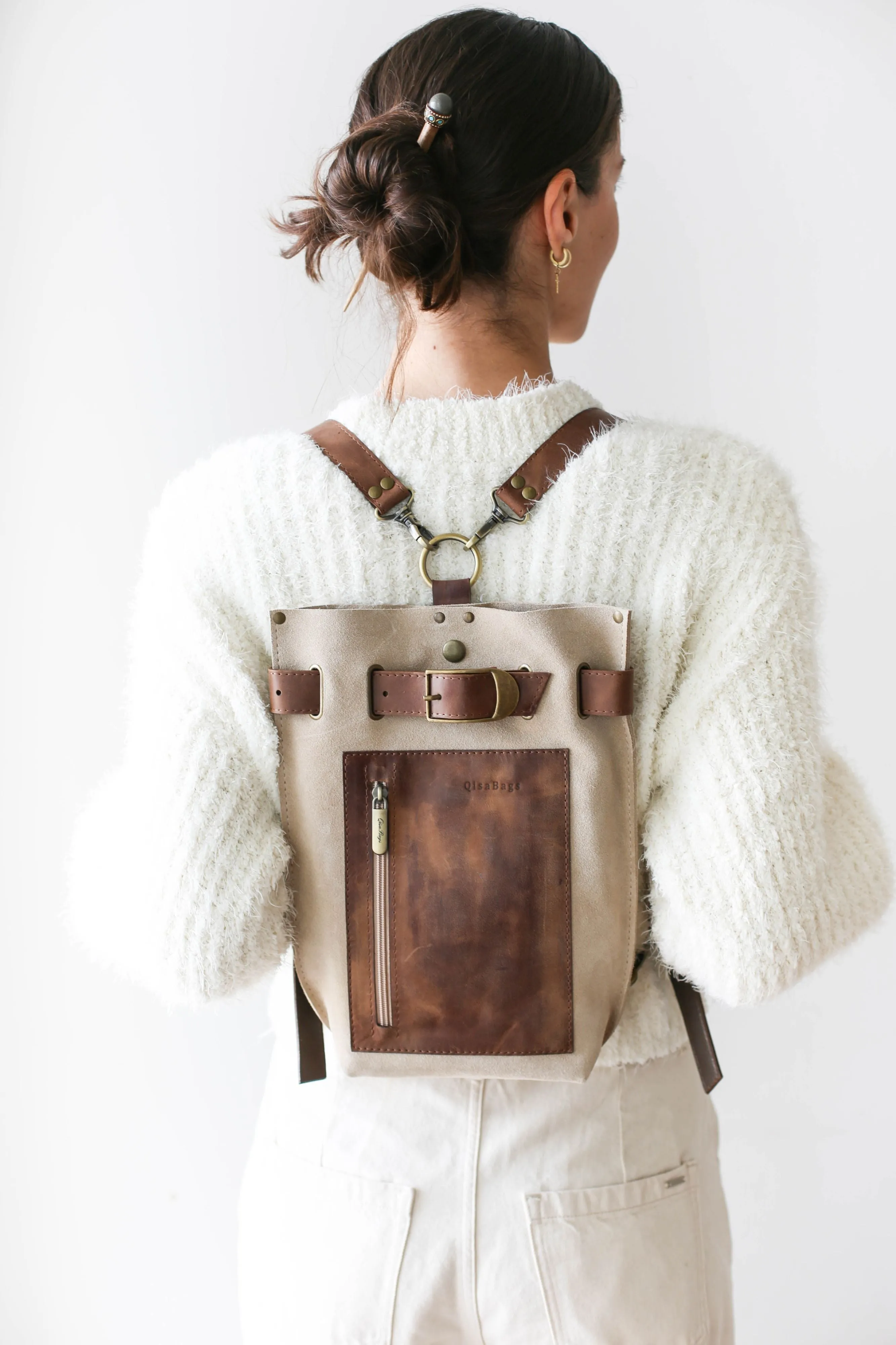 Taupe Suede Sling Backpack