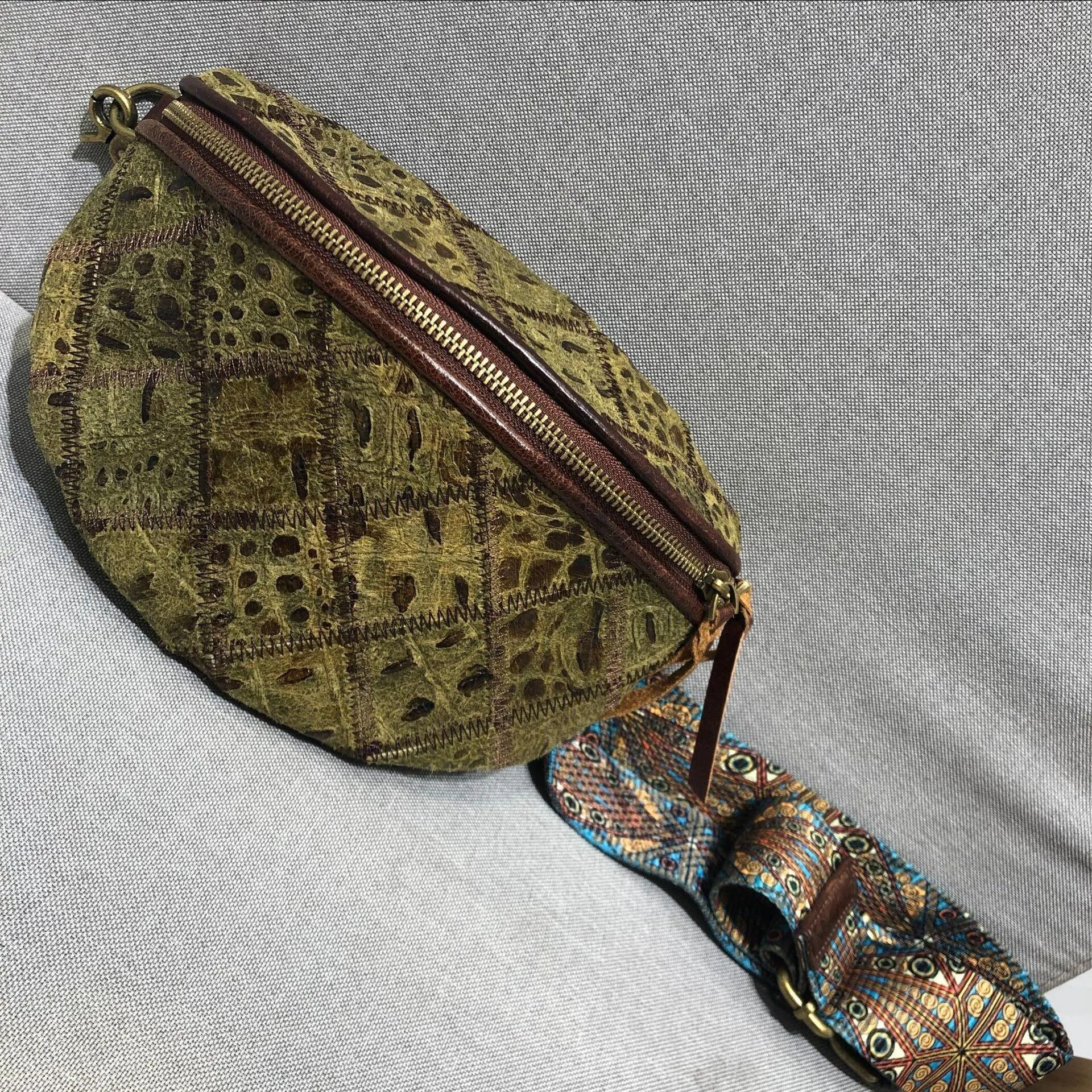 Vintage boho bohemian structured leather geometric tooled saddle bag, Handmade handbag, Small Leather Bag